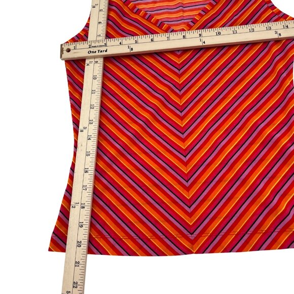 Guess Womens Striped V-Neck Sleeveless Tank Top L Red & Pink - Picture 5 of 6